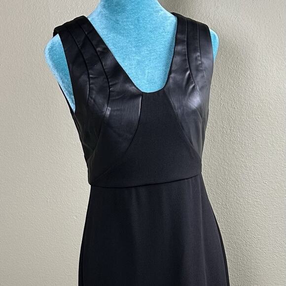Express Women S Black Midi Dress With Faux Leather Top Accent Retro - Picture 6 of 13